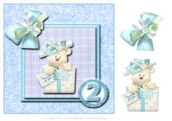 8x8 Blue Birthday Bear 2nd Birthday with Decoupage