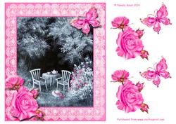 The Shady Corner with Pink Roses Decoupage Sheet