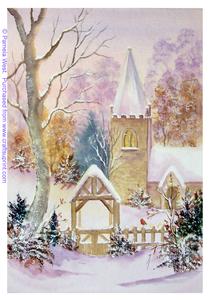 Church in Snow Watercolour Painting