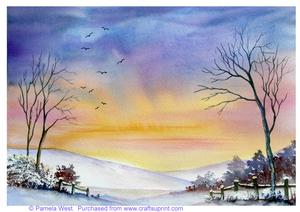 Flying Home at Sunset. Watercolour Painting