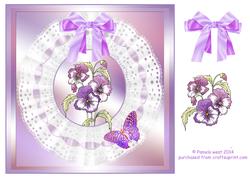 Doily Card with Pansies and Butterflies