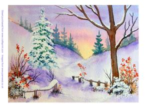 Original Watercolour Painting Winter Sunset 2