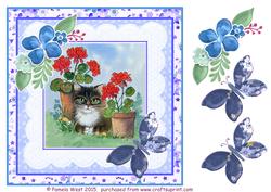 Cat and Geraniums with Decoupage