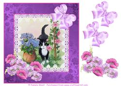 Cat and Hydrangeas with Decoupage