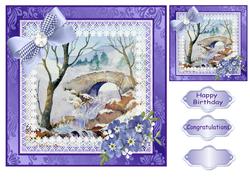 8x8 Waterfall with Bridge. Decoupage with Sentiments