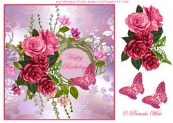 Birthday Roses with Frame and Decoupage