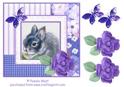 8x8 Cute Rabbit with Roses and Butterflies Decoupage
