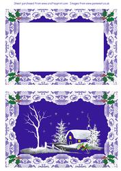 Blue Winter Snowscene with Lace and Holly