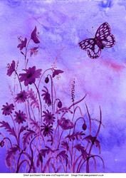 Purple Flowers and Butterfly Watercolour Background