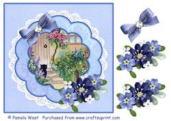 Cottage Garden with Scolloped Frame Decoupage Sheet