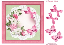 Blank Floral frame with butterflies and bow decoupage