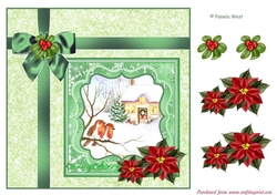 2 Robins 8x8 card topper with Poinsettia decoupage