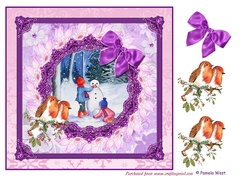 Building a snowman 8x8 card topper with decoupage