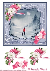 Moonlit walk. 8x8 card topper with decoupage