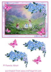 Victorian Children picking flowers with decoupage flowers and butterflies