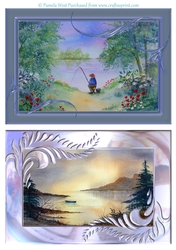 2 A5 card toppers. Fisherman and Solitude landscape suitable for mens cards