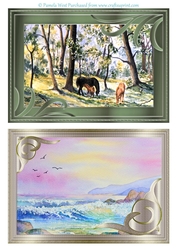 2 A5 card toppers. New Forest Ponies and Seascape. suitable for mens / male cards