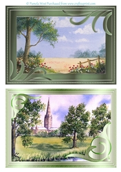 2 A5 card toppers. Poppies in the cornfield and Salisbury Cathedral. suitable for mens / male cards