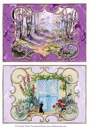2 A5 Card toppers. Bluebell Wood and Cat by the Door