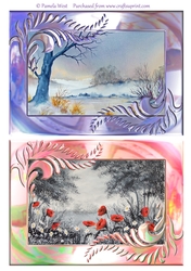 2 A5 Toppers.  Early Snow and Poppies.  All occasion cards