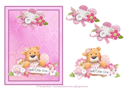 A5 New Baby Girl Tiger card topper mini kit