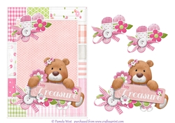 A5 New Baby Girl Bear card topper mini kit