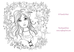HIbiscus Fairy Digital Stamp, colouring page. digi stamp Coloring
