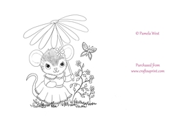 Mouse and Daisy Digital Stamp, colouring page. digi stamp Coloring