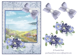 A5 card topper Seascape with floral decoupage