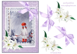 A5 Card topper Walking in the rain with lilies decoupage