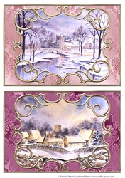 2 A5 card toppers Church in Snow and Cotswold Village Card 