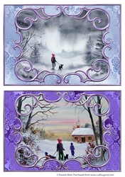 2 A5 card toppers MIsty Snow and Home for tea