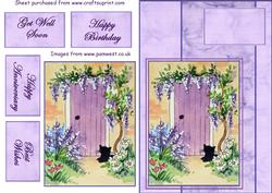 Cat by the Cottage Door Decoupage Card with Sentiments