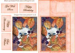 Cat with Blackberries, Decoupage Card with Sentiments