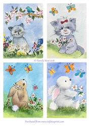 2 cat and 2 rabbit A6 card toppers