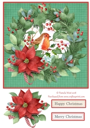 Robin and Wreath Christmas card topper with Decoupage