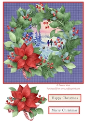 A Walk in the Snow with Wreath Christmas card topper with Decoupage