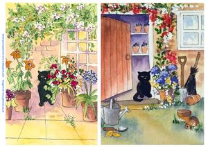 Cats in the Garden - Original Watercolours