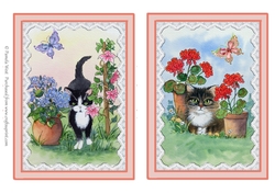 Black Cat and Cat and Geraniums Two card toppers