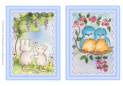 2 Mice and 2 Bluebirds Two card toppers