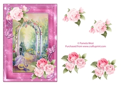 Archway with Roses, card topper with floral decoupage