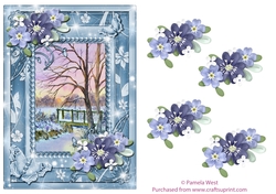 Winter Sunset Card front with floral decoupage