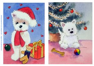 Santa Westie and Westie by the Tree