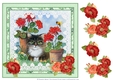Cat and Geraniums 8 x 8 Card topper with floral decoupage