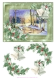 Holly and winter scenic Christmas card topper with decoupage