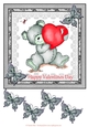 8x8 Bear and Butterflies Valentine card topper with decoupage