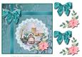 8x8 Church in Snow with Bow and Poinsettia Decoupage