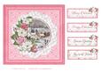 8x8 Winter Cottages Pink Christmas Card with Floral Frame