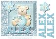 8x8 Baby's Christmas Name Card Alex with Decoupage
