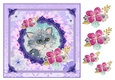 8x8 Cute Grey Cat card topper with decoupage